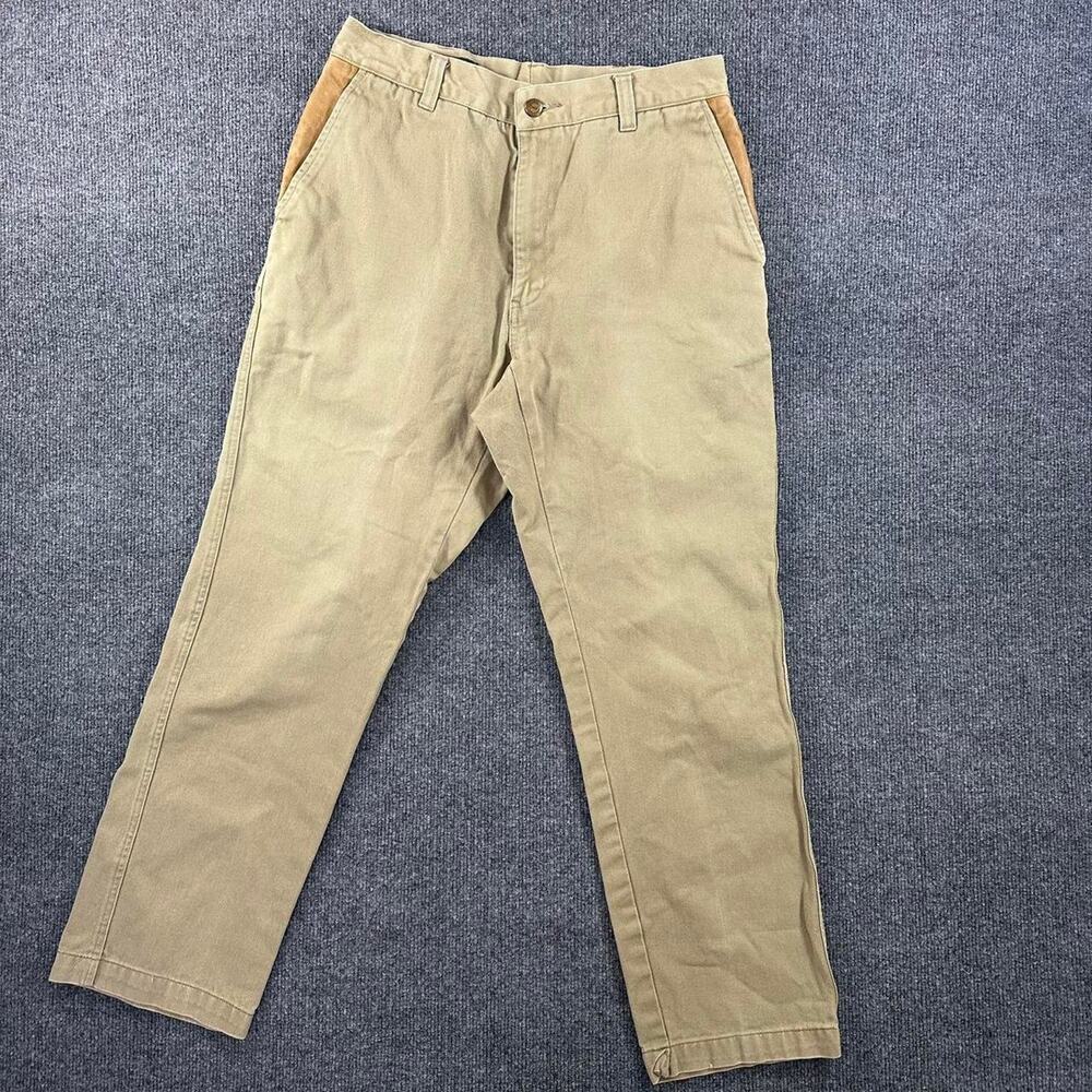 Vtg Orvis Mens Rugged Field Pant Leather Pocket Cotton Canvas Cottage Gorp 34x30